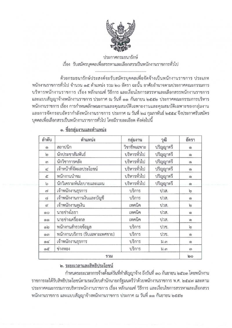 กรมธนารักษ์ ประกาศรับสมัครบุคคลเพื่อบุคคลเพื่อสรรหาและเลือกสรรเป็นพนักงานราชการทั่วไป จำนวน 15 ตำแหน่ง 20 อัตรา (วุฒิ ม.ต้น ปวช. ป.ตรี) รับสมัครสอบตั้งแต่วันที่ 26 ก.พ. – 12 มี.ค. 2561