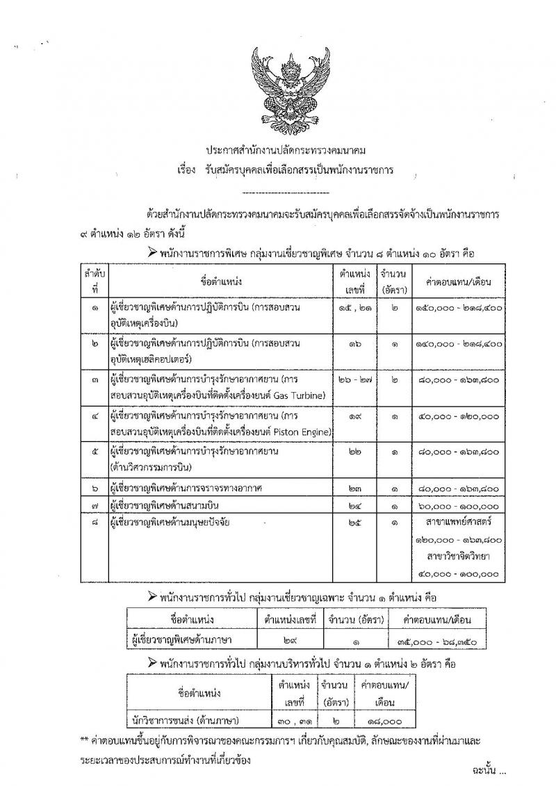 สำนักงานปลัดกระทรวงคมนาคม ประกาศรับสมัครบุคคลเพื่อเลือกสรรเป็นพนักงานราชการ จำนวน 9 ตำแหน่ง 12 อัตรา (วุฒิ ป.ตรี) รับสมัครสอบ ตั้งแต่วันที่ 4-22 เม.ย. 2561