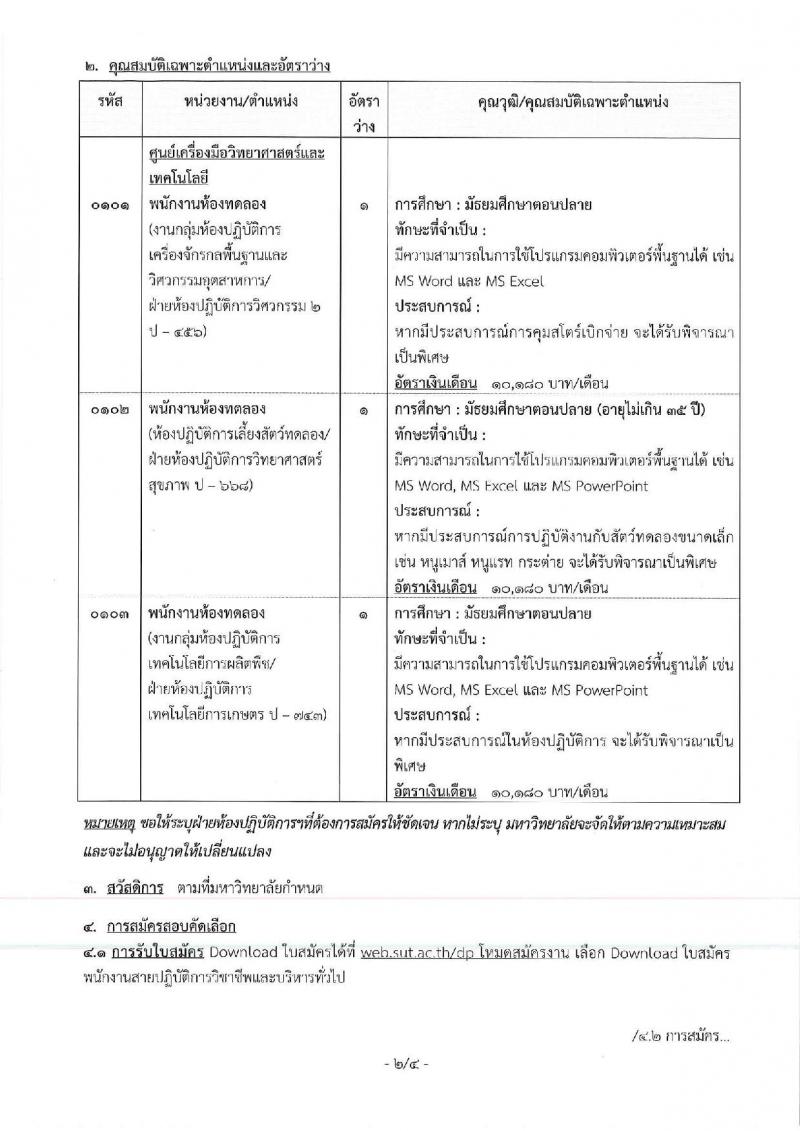 มหาวิทยาลัยเทคโนโลยีสุรนารี ประกาศรับสมัครบุคคลเพื่อบรรจุและแต่งตั้งเป็นพนักงาน จำนวน 3 ตำแหน่ง 3 อัตรา (วุฒิ ม.ต้น ม.ปลาย) รับสมัครสอบทางไปรษณีย์ภายในวันที่ 20 ก.ค. 2561