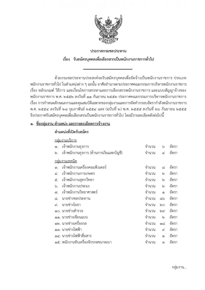 กรมชลประทาน รับสมัครบุคคลเพื่อเลือกสรรเป็นพนักงานราชการทั่วไป จำนวน 17 ตำแหน่ง 227 อัตรา (วุฒิ ปวช. ปวส. ป.ตรี) รับสมัครทางอินเทอร์เน็ต ตั้งแต่วันที่ 26 ต.ค. – 8 พ.ย. 2561