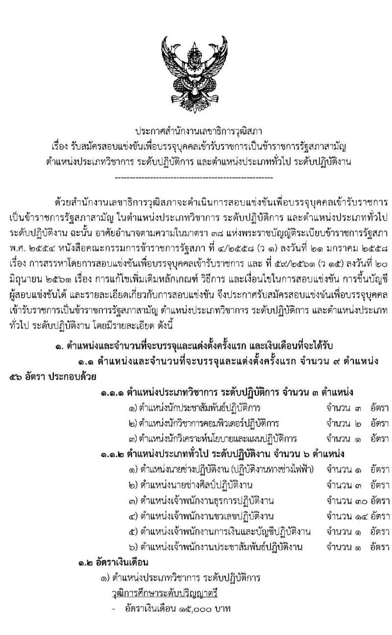 สำนักงานเลขาธิการวุฒิสภา รับสมัครสอบแข่งขันเพื่อบรรจุและแต่งตั้งบุคคลเข้ารับราชการ จำนวน 9 ตำแหน่ง 56 อัตรา (วุฒิ ปวช. ปวส. ป.ตรี) รับสมัครสอบทางอินเทอร์เน็ตตั้งแต่วันที่ 30 ก.ย. – 25 ต.ค. 2562