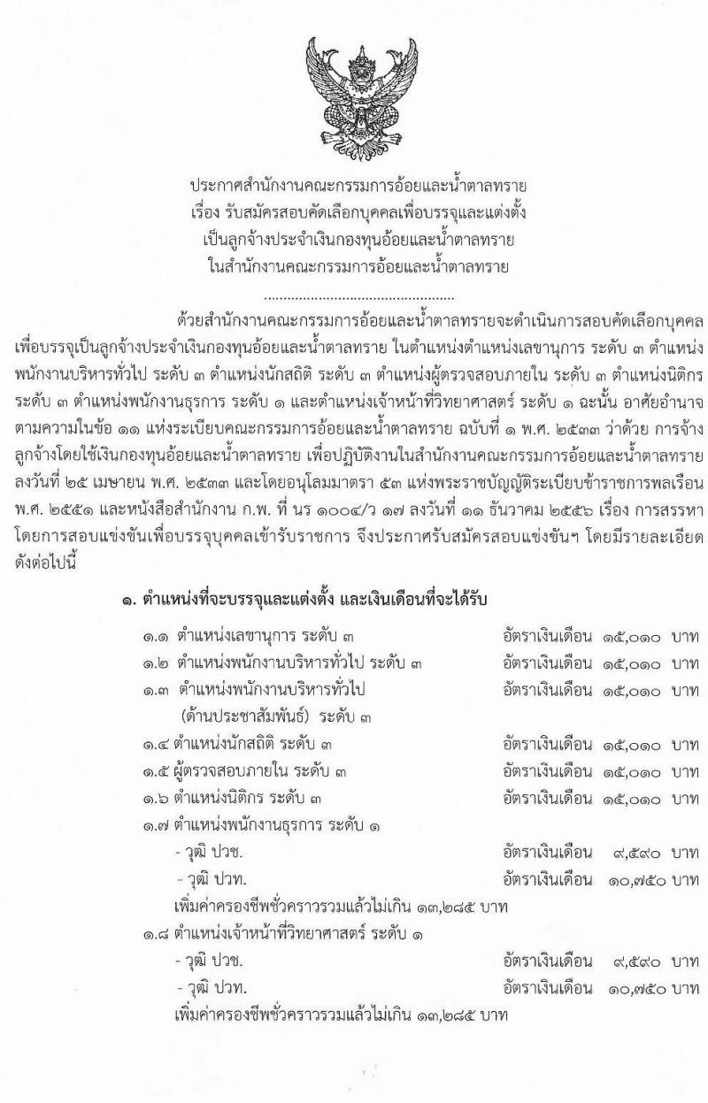 สำนักงานคณะกรรมการอ้อยและน้ำตาลทราย รับสมัครคัดลเอกบุคคลเพื่อบรรจุและแต่งตั้งเป็นลูกจ้าง จำนวน 8 ตำแหน่ง 9 อัตรา (วุฒิ ปวช. ปวท. ปวส. ป.ตรี) รับสมัครสอบทางอินเทอร์เน็ต ตั้งแต่วันที่ 1-27 เม.ย. 2563