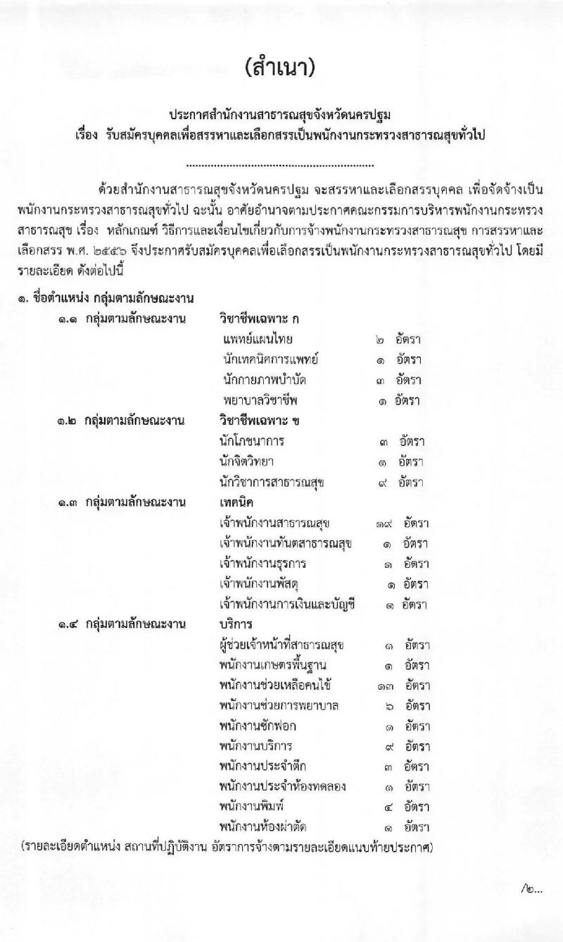 สำนักงานสาธารณสุขจังหวัดนครปฐม รับสมัครบุคคลเพื่อสรรหาและเลือกสรรเป็นพนักงานกระทรวงสาธารณสุขทั่วไป จำนวน 4 กลุ่มงาน 83 อัตรา (วุฒิ บางตำแหน่งไม่ต้องใช้วุฒิ, ปวช. ปวส. ป.ตรี ป.โท) รับสมัครสอบตั้งแต่วันที่ 20-24 เม.ย. 2563