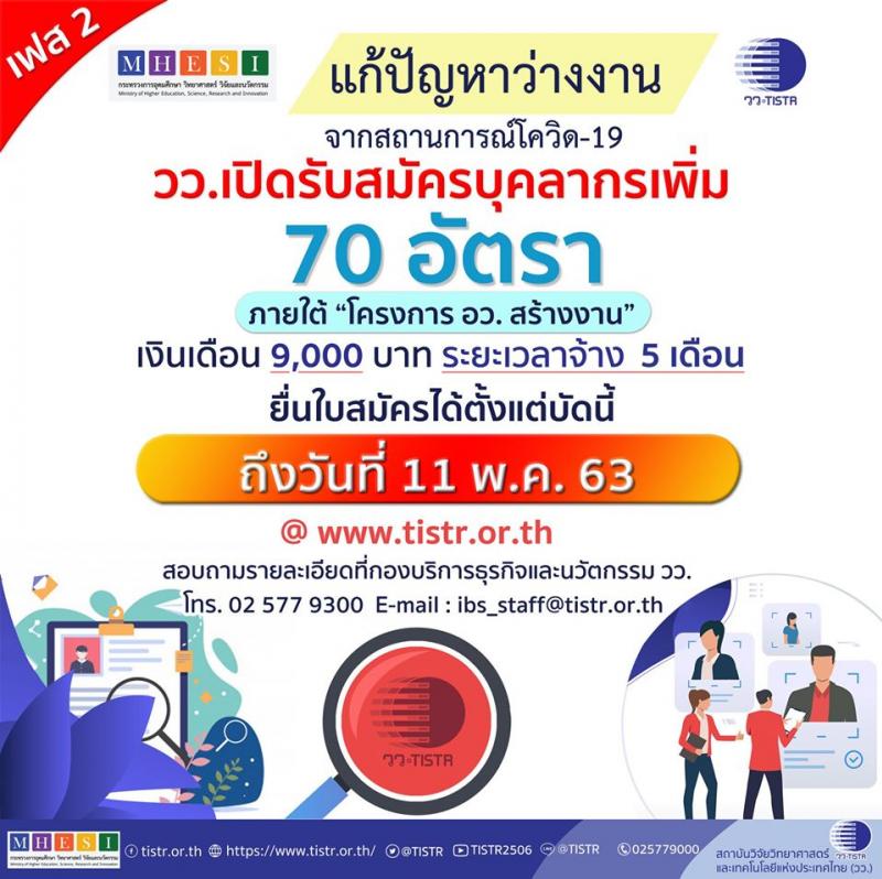 กระทรวงการอุดมศึกษา วิทยาศาสตร์ วิจัยและนวัตกรรม รับสมัครบุคลากร จำนวน 70 อัตรา (จ้าง 5 เดือน) ยื่นใบสมัครได้ตั้งแต่บัดนี้ ถึง 11 พ.ค. 63