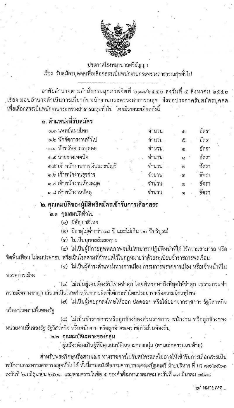 โรงพยาบาลศรีธัญญา รับสมัครบุคคลเพื่อเลือกสรรเป็นพนักงานสาธารณสุขทั่วไป จำนวน 7 ตำแหน่ง 15 อัตรา (วุฒิ ปวส. ป.ตรี) รับสมัครสอบตั้งแต่วันที่ 12-30 ต.ค. 2563