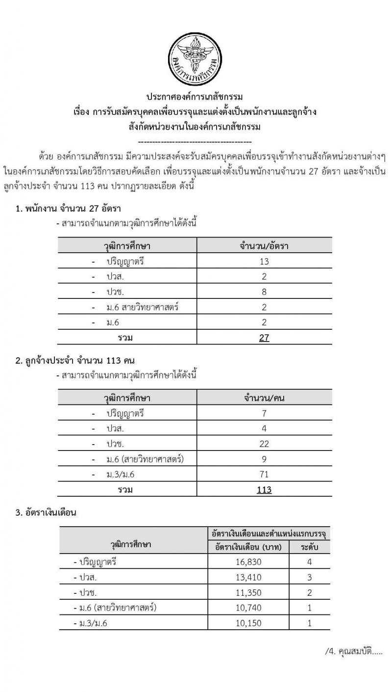 องค์การเภสัชกรรม รับสมัครบุคคลเพื่อบรรจุและแต่งตั้งเป็นพนักงานและลูกจ้าง จำนวน 140 อัตรา (วุฒิ ม.ต้น ม.ปลาย ปวช. ปวส. ป.ตรี) รับสมัครสอบทางอินเทอร์เน็ต ตั้งแต่วันที่ 20 พ.ย. – 8 ธ.ค. 2563