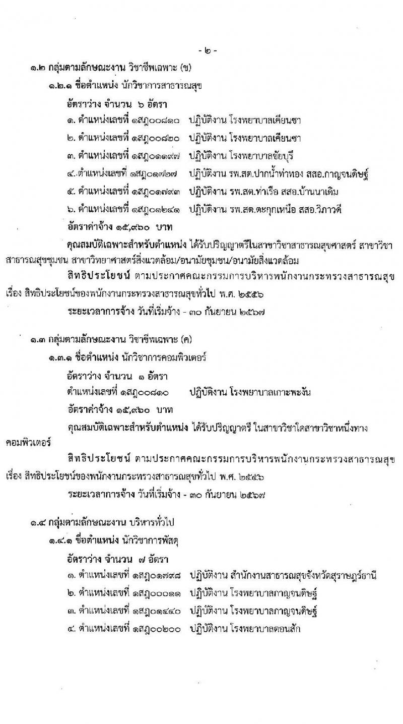 สำนักงานสาธารณสุขจังหวัดสุราษฎร์ธานี รับสมัครบุคคลเพื่อเลือกสรรเป็นพนักงานกระทรวงสาธารณสุขทั่วไป จำนวน 22 อัตรา (วุฒิ ม.ต้น ม.ปลาย ปวช.ปวส. ป.ตรี) รับสมัครสอบทางอินเทอร์เน็ต ตั้งแต่วันที่ 8-12 ก.พ. 2564