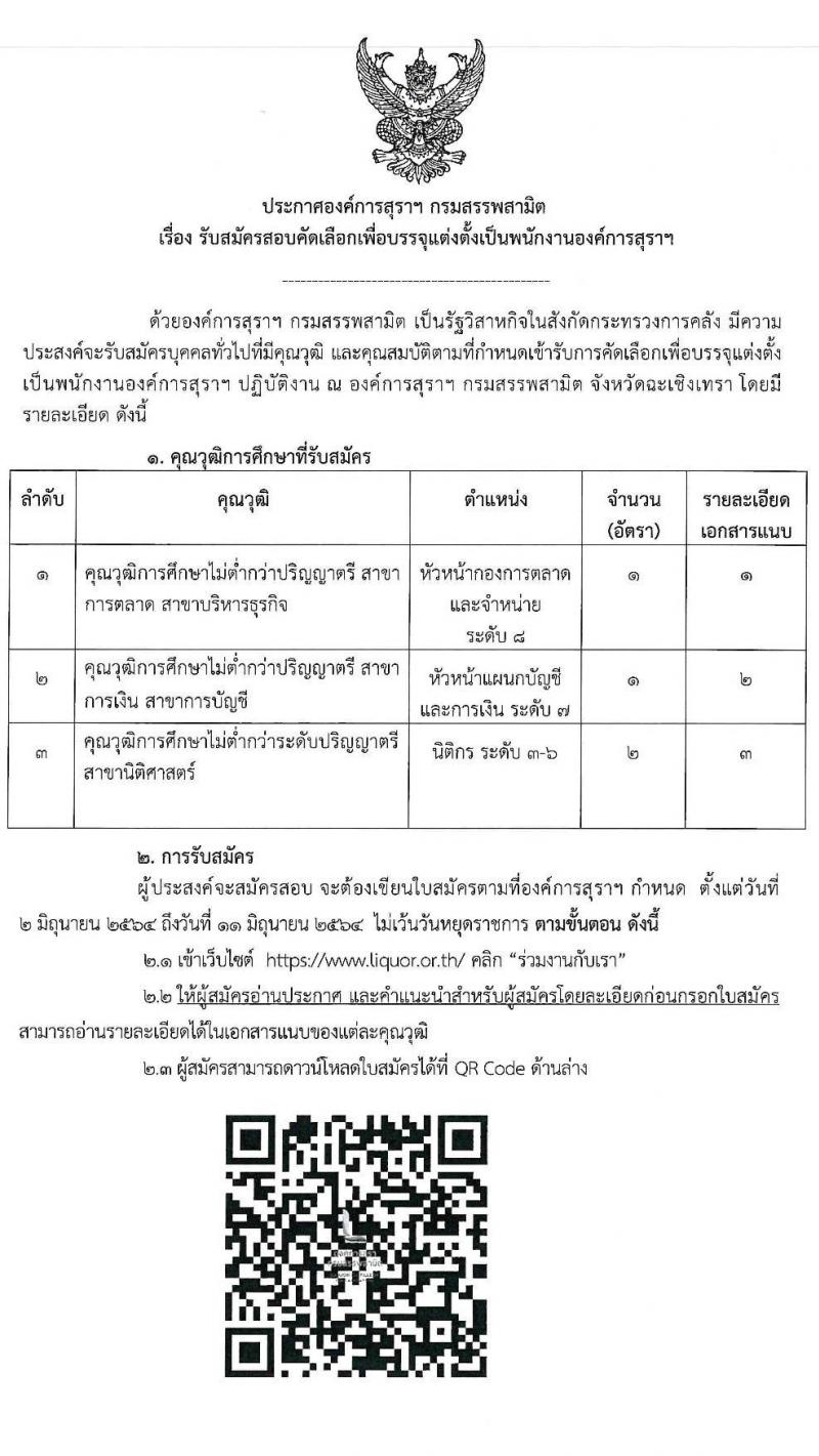 องค์การสุราฯ กรมสรรพสามิต รับสมัครสอบคัดเลือกเพื่อบรรจุและแต่งตั้งเป็นพนักงานองค์การสุราฯ จำนวน 3 ตำแหน่ง 4 อัตรา (วุฒิ ป.ตรี) รับสมัครสอบตั้งแต่วันที่ 2-11 มิ.ย. 2564