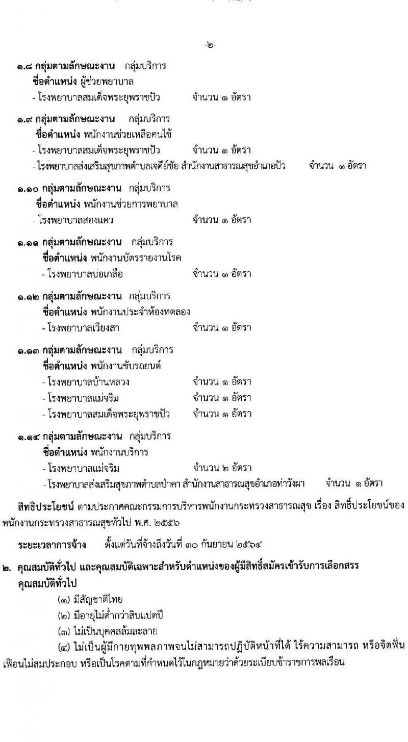 สาธารณสุขจังหวัดน่าน รับสมัครบุคคลเพื่อสรรหาและเลือกสรรเป็นพนักงานกระทรวงสาธารณสุขทั่วไป จำนวน 14 ตำแหน่ง 24 อัตรา (วุฒิ ม.ต้น ม.ปลาย ปวช. ปวส. ป.ตรี) รับสมัครสอบตั้งแต่วันที่ 14-18 มิ.ย. 2564