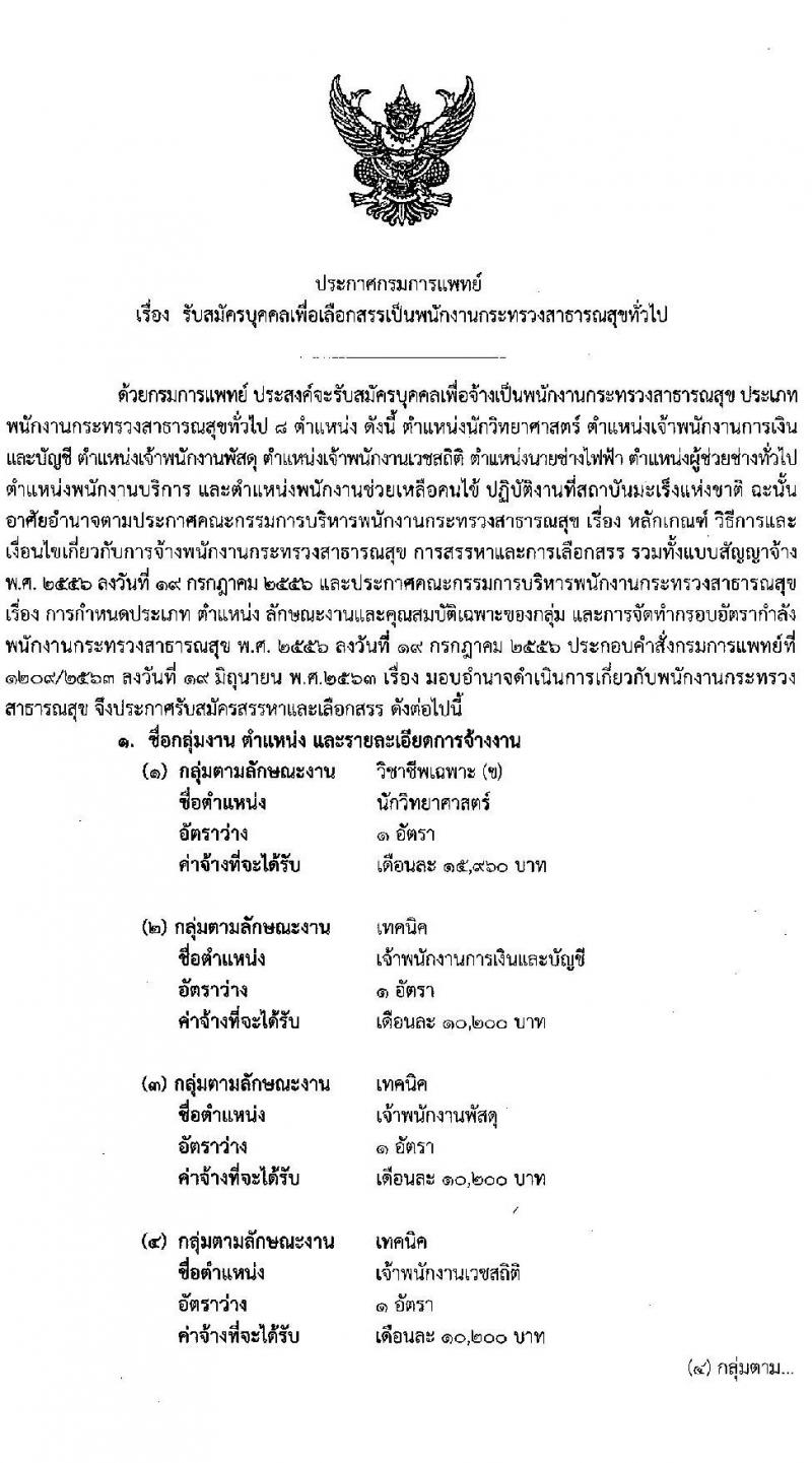 สถาบันมะเร็งแห่งชาติ กรมการแพทย์ รับสมัครบุคคลเพื่อเลือกสรรเป็นพนักงานกระทรวงสาธารณสุขทั่วไป จำนวน 8 ตำแหน่ง 9 อัตรา (วุฒิ ม.3 ม.6 ปวช.) รับสมัครสอบตั้งแต่วันที่ 23 ธ.ค. 64 – 7 ม.ค. 65