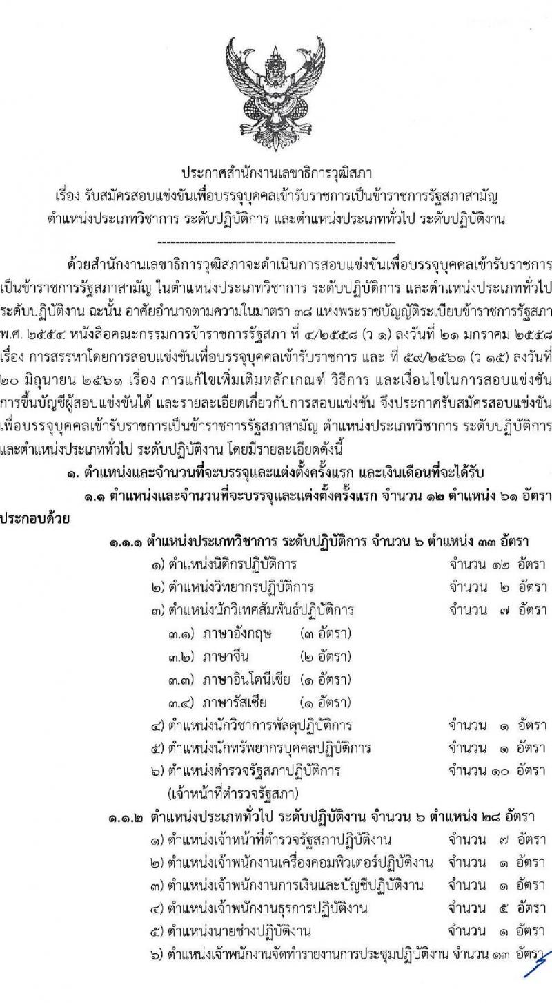 สำนักงานเลขาธิการวุฒิสภา รับสมัครสอบแข่งขันเพื่อบรรจุและแต่งตั้งบุคคลเข้ารับราชการ จำนวน  12 ตำแหน่ง ครั้งแรก 61 อัตรา (วุฒิ ปวช. ปวส. ป.ตรี) รับสมัครสอบทางอินเทอร์เน็ต ตั้งแต่วันที่ 10-31 ม.ค. 2565