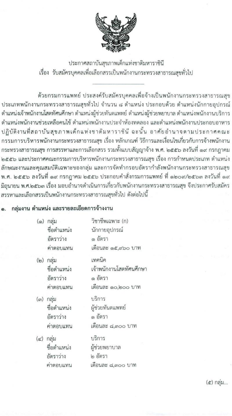 สถาบันสุขภาพเด็กแห่งชาติมหาราชินี รับสมัครบุคคลเพื่อเลือกสรรเป็นพนักงานกระทรวงสาธารณสุขทั่วไป จำนวน 19 อัตรา (ไม่จำกัดวุฒิ, วุฒิ ม.3 ม.6 ปวช. ปวส. ป.ตรี) รับสมัครสอบตั้งแต่วันที่ 1-28 ก.พ. 2565