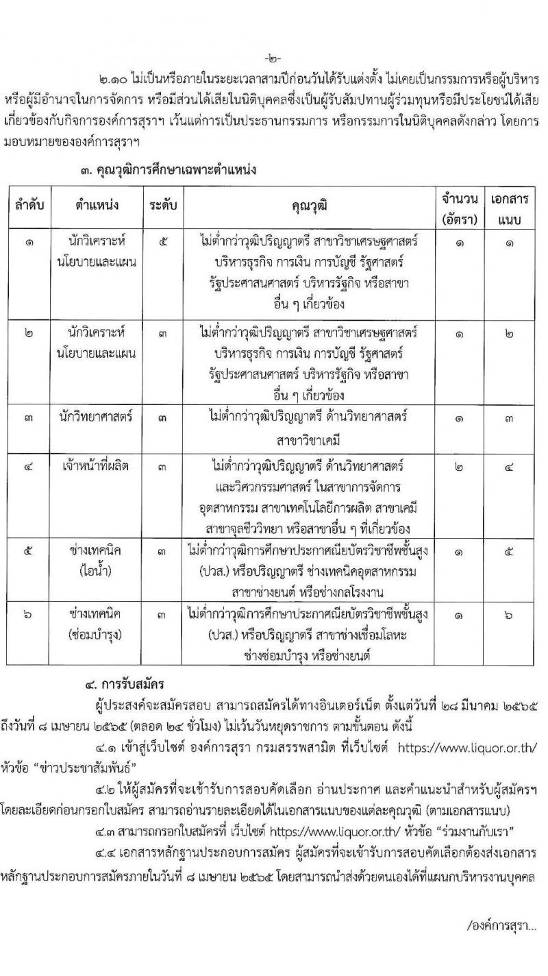 องค์การสุรา กรมสรรพสามิต รับสมัครสอบคัดเลือกเพื่อบรรจุและแต่งตั้งบุคคลเป็นพนักงาน จำนวน 6 ตำแหน่ง ครั้งแรก 7 อัตรา (วุฒิ ปวส. ป.ตรี) รับสมัครสอบทางอินเทอร์เน็ต ตั้งแต่วันที่ 28 มี.ค. – 8 เม.ย. 2565