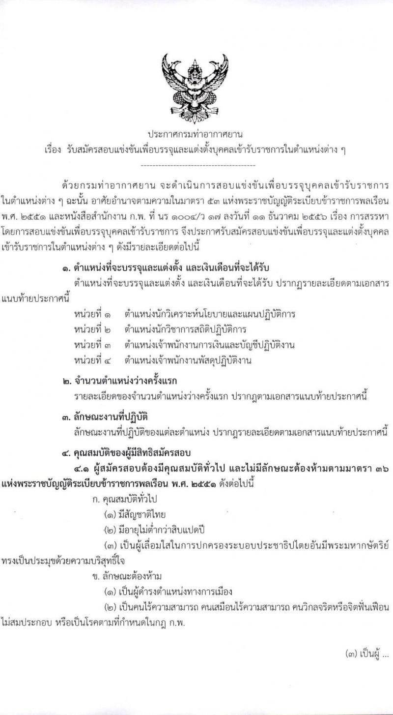 กรมท่าอากาศยาน รับสมัครสอบแข่งขันเพื่อบรรจุและแต่งตั้งบุคคลเข้ารับราชการ จำนวน 4 ตำแหน่ง ครั้งแรก 10 อัตรา (วุฒ ปวส. ป.ตรี) รับสมัครทางอินเทอร์เน็ต ตั้งแต่วันที่ 15 พ.ย. – 22 ธ.ค. 2565