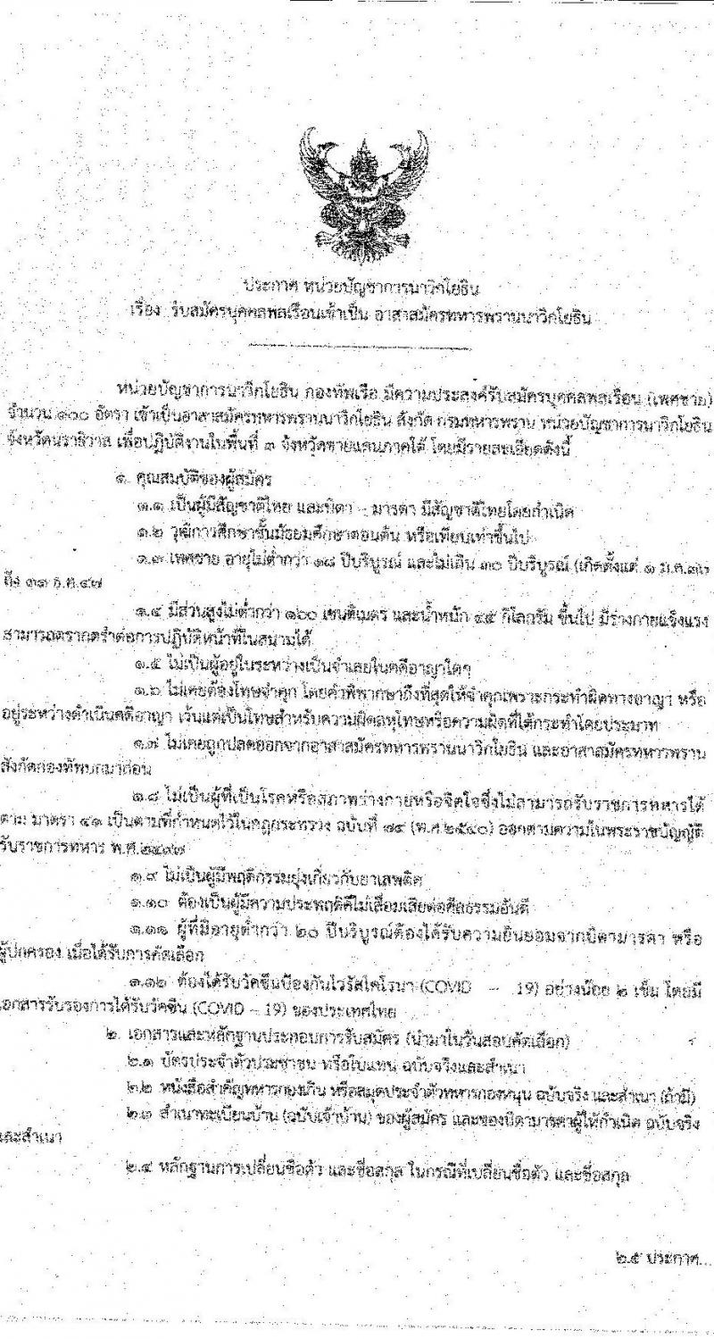 หน่วยบัญชาการนาวิกโยธิน รับสมัครบุคคลพลเรือนเข้าเป็น อาสาสมัครทหารพราน จำนวน 100 อัตรา (วุฒิ ม.ต้น ขึ้นไป) รับสมัครทางอินเทอร์เน็ต ตั้งแต่วันที่ 10-30 ธ.ค. 2565