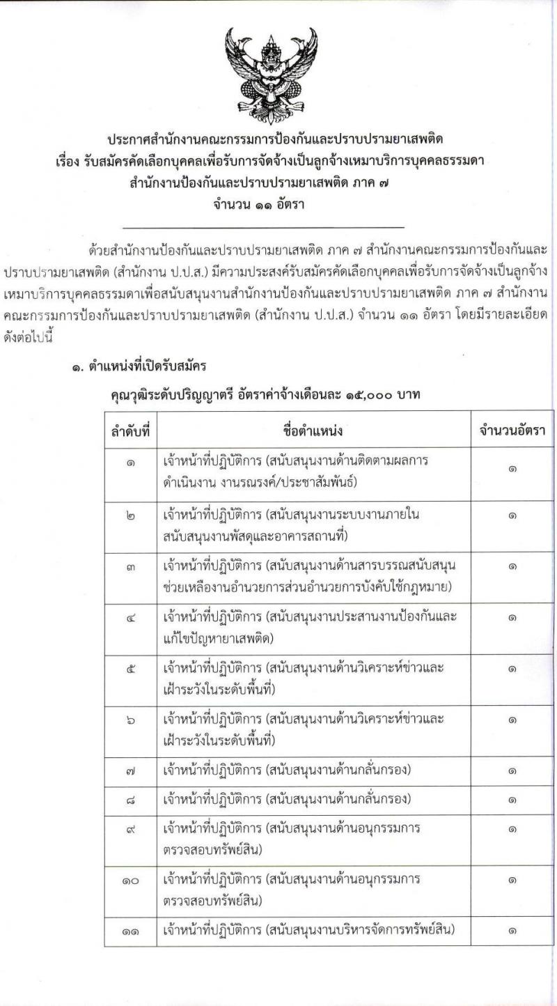 สำนักงานคณะกรรมการป้องกันและปราบปรามยาเสพติด รับสมัครคัดเลือกบุคคลเพื่อเป็นลูกจ้างเหมาบริการ 11 อัตรา (วุฒิ ป.ตรี) รับสมัครสอบด้วยตนเอง ตั้งแต่วันที่ 11-17 ก.ย. 2567 หน้าที่ 1