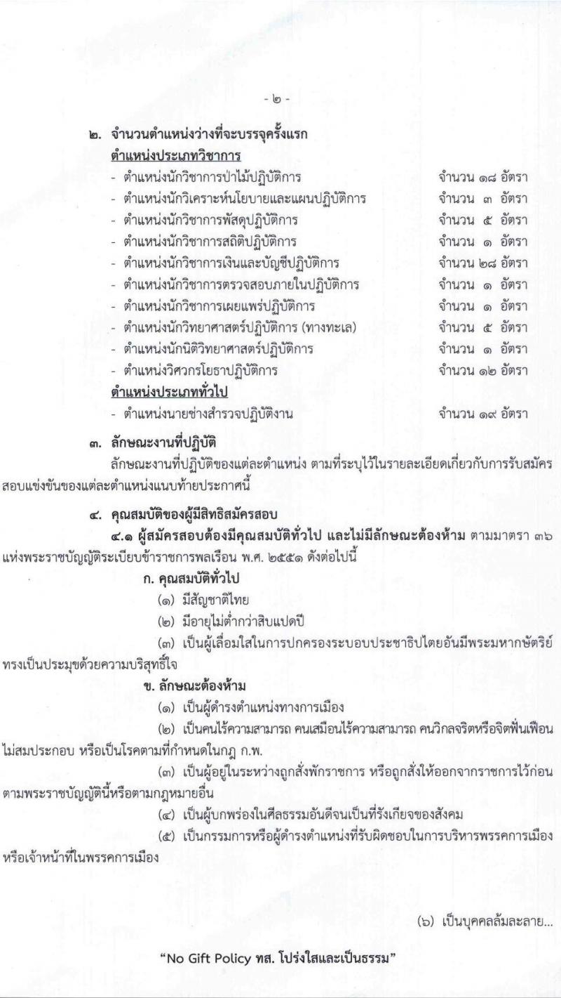 กรมอุทยานแห่งชาติ สัตว์ป่า และพันธุ์พืช รับสมัครสอบแข่งขันเพื่อบรรจุและแต่งตั้งบุคคลเข้ารับราชการ 11 ตำแหน่ง ครั้งแรก 94 อัตรา (วุฒิ ปวส.หรือเทียบเท่า ป.ตรี) รับสมัครสอบทางอินเทอร์เน็ต ตั้งแต่วันที่ 8-31 ต.ค. 2567 หน้าที่ 2